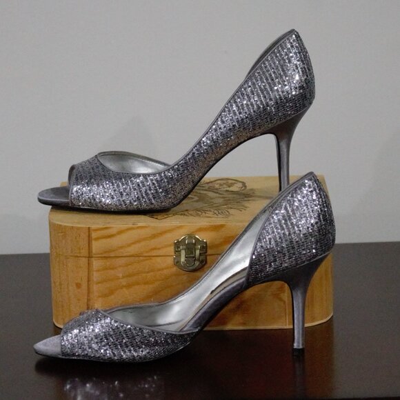 Nina (New York) Women's High Heel Open Toe Glitter Silver Size 6 - Picture 3 of 3